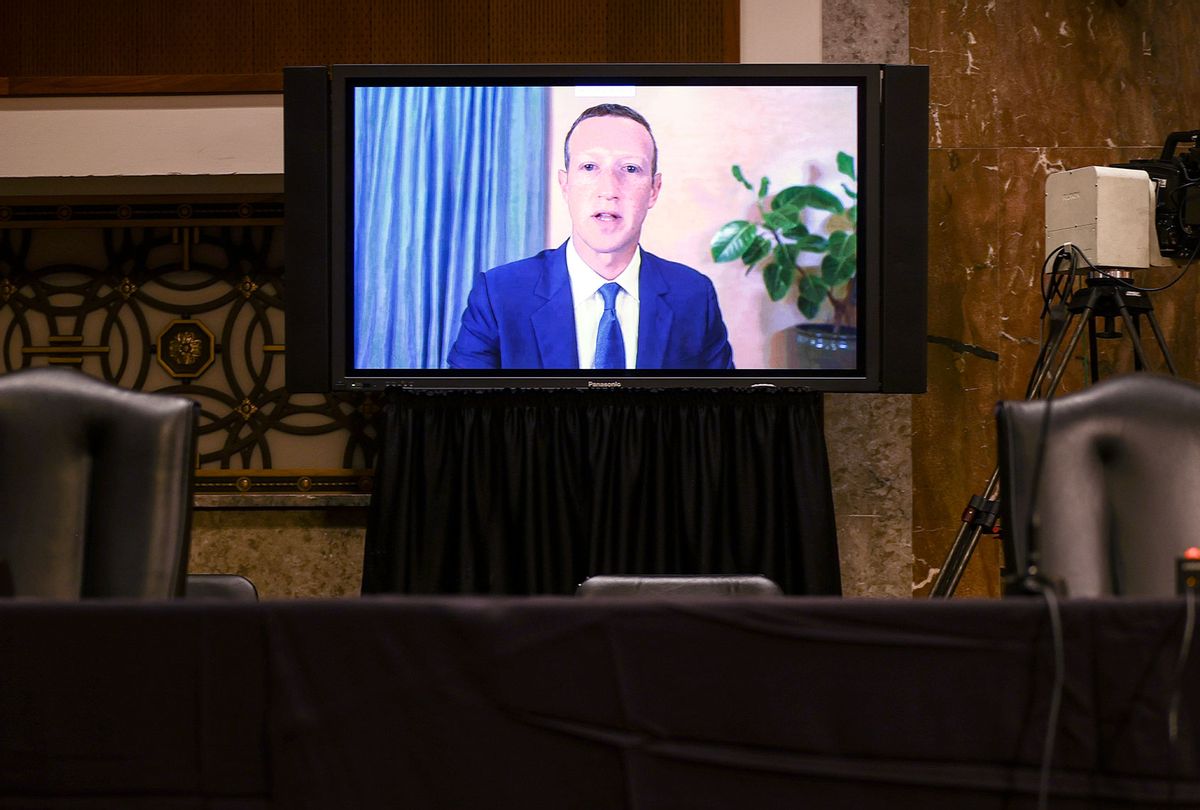 Facebook CEO Mark Zuckerberg testifies remotely during a Senate Judiciary Committee hearing (Hannah McKay-Pool/Getty Images)