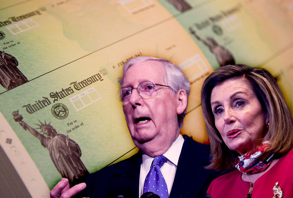 Mitch McConnell and Nancy Pelosi | Stimulus Checks (Photo illustration by Salon/Getty Images)