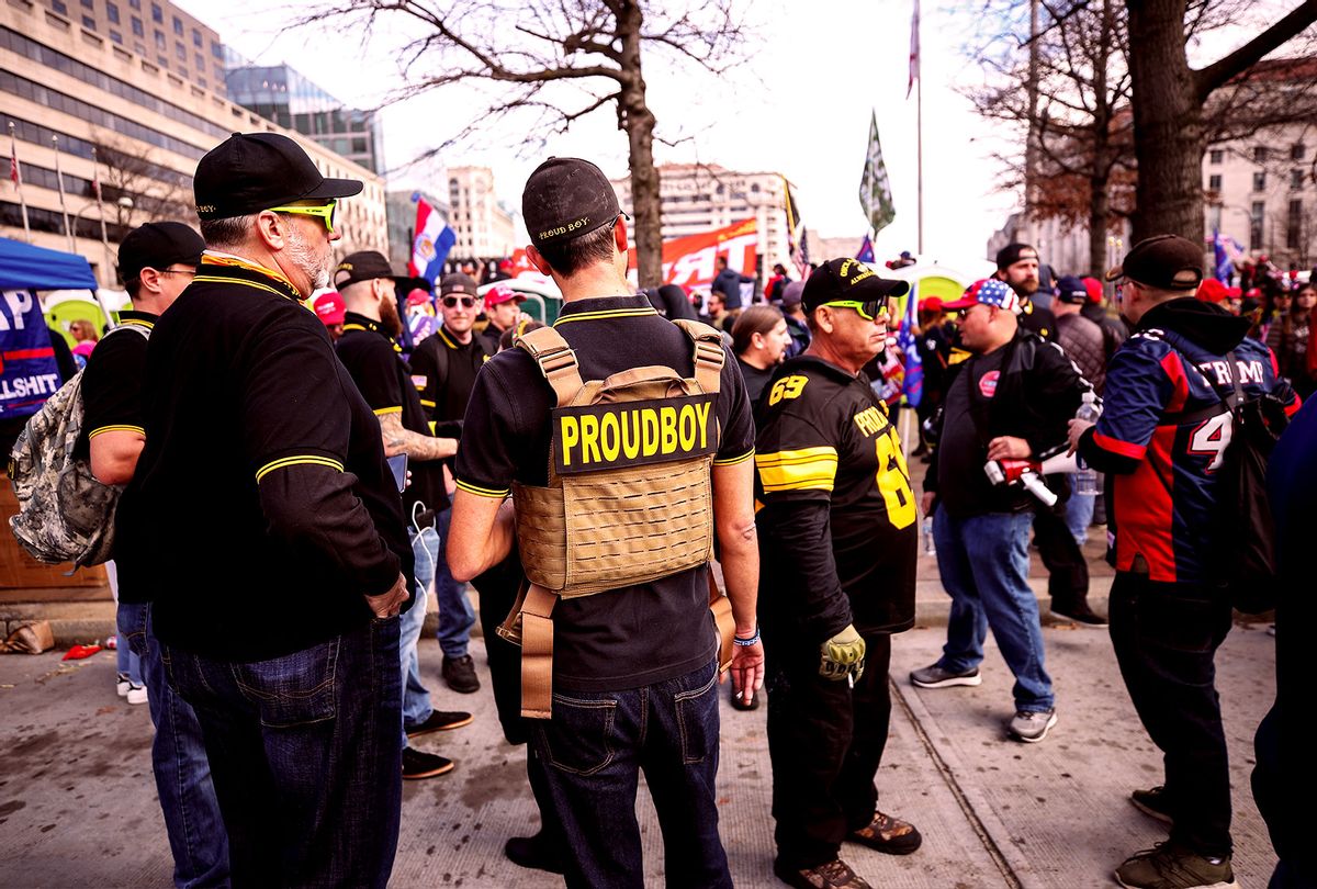 Pro-Trump protesters and Proud Boys gathered during the "Million MAGA March" from Freedom Plaza to the US Capitol in Washington, DC, United States on December 12, 2020. Rally held to back President Donald Trump's unsubstantiated claims of voter fraud in the US election. (Tayfun Coskun/Anadolu Agency via Getty Images)
