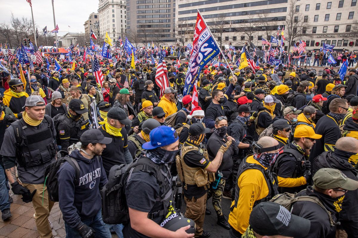 Proud Boys during a rally for Donald Trump in Washington, DC, December 12, 2020. (Evelyn Hockstein/For The Washington Post via Getty Images)