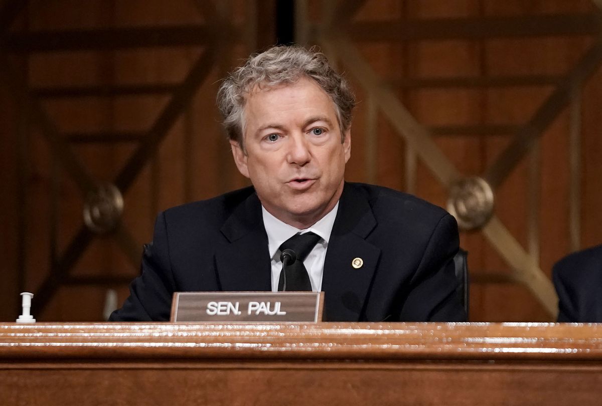 Sen. Rand Paul (R-KY) asks questions during a Senate Homeland Security and Governmental Affairs Committee hearing to discuss election security and the 2020 election process on December 16, 2020 in Washington, DC. (Greg Nash-Pool/Getty Images)