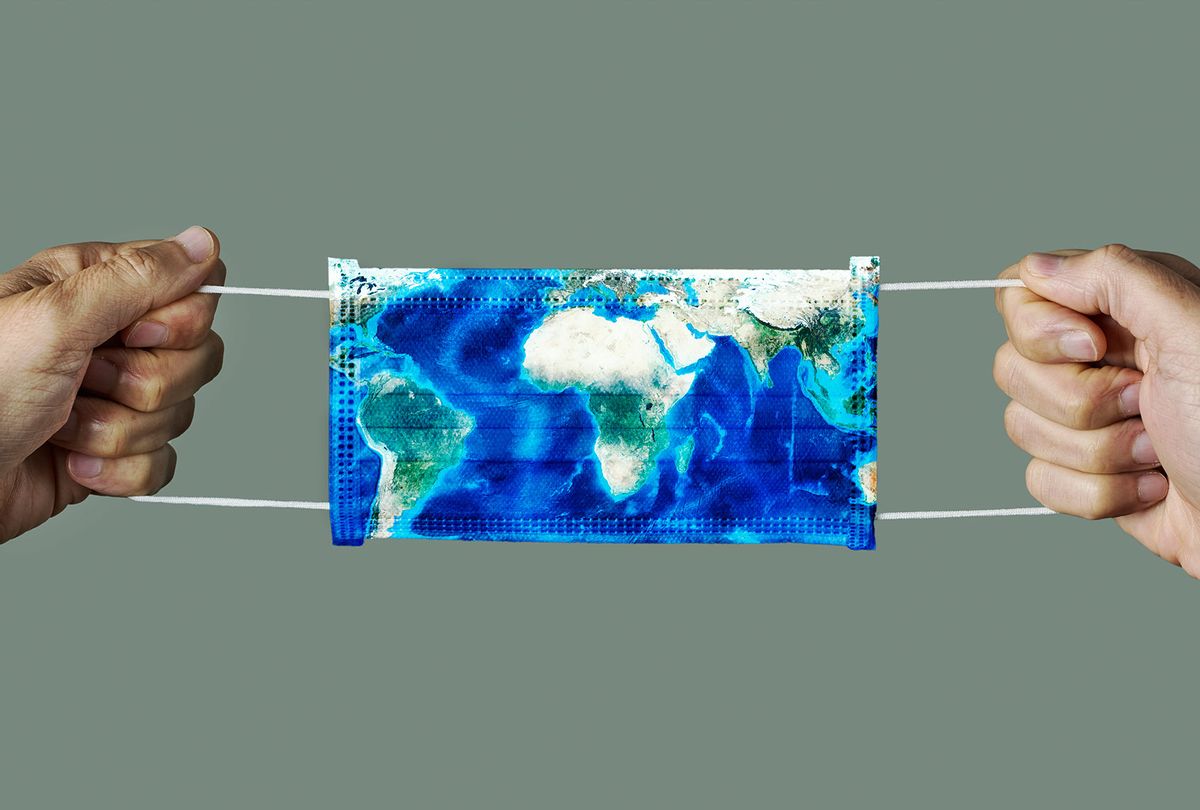 surgical mask patterned with a world map (Getty Images)