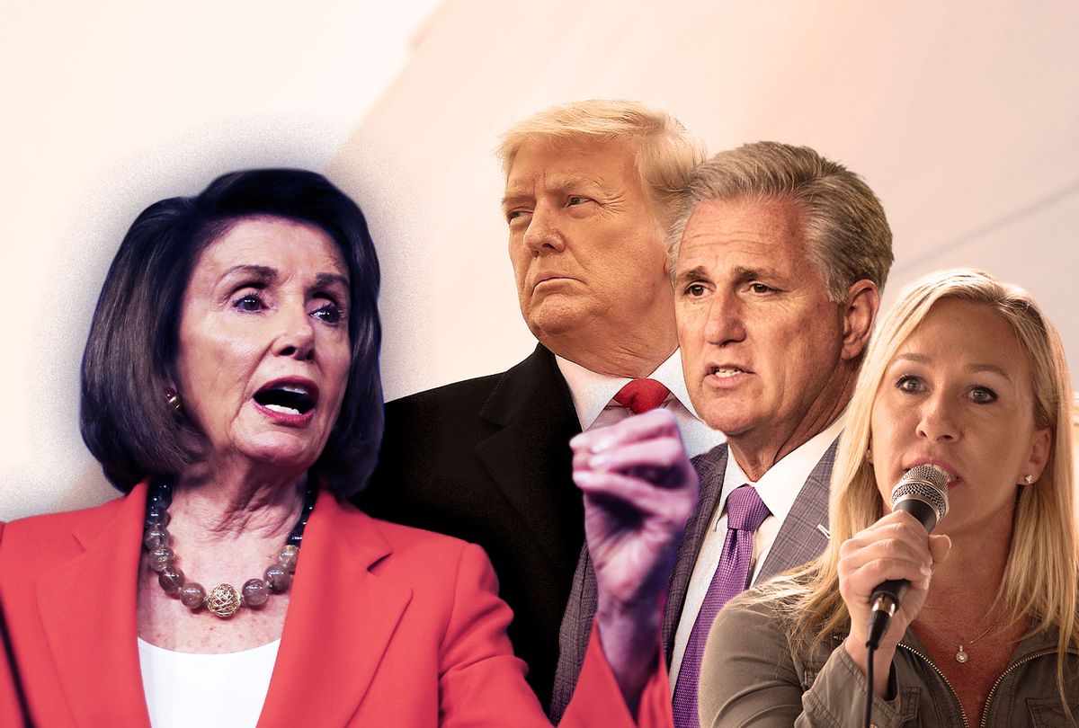Nancy Pelosi, Kevin McCarthy, Marjorie Taylor-Greene and Donald Trump (Photo illustration by Salon/Getty Images)