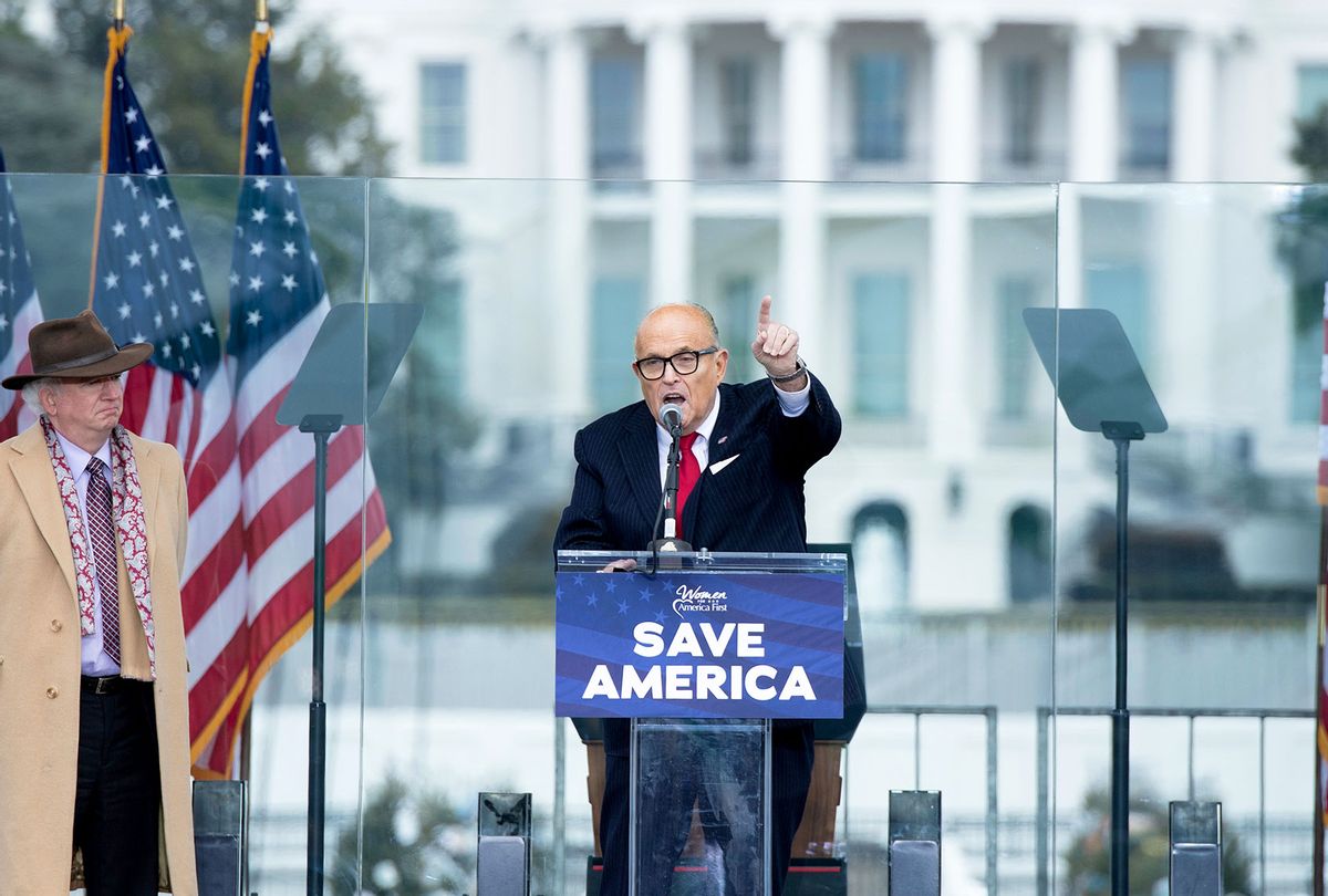 US President Donald Trump's personal lawyer Rudy Giuliani speaks to supporters from The Ellipse near the White House on January 6, 2021, in Washington, DC. (BRENDAN SMIALOWSKI/AFP via Getty Images)