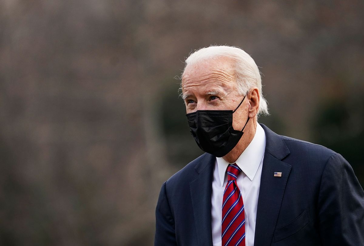 U.S. President Joe Biden walks to the White House residence upon exiting Marine One on January 29, 2021 in Washington, DC. President Biden traveled to Walter Reed National Military Medical Center to visit with wounded service members. (Drew Angerer/Getty Images)