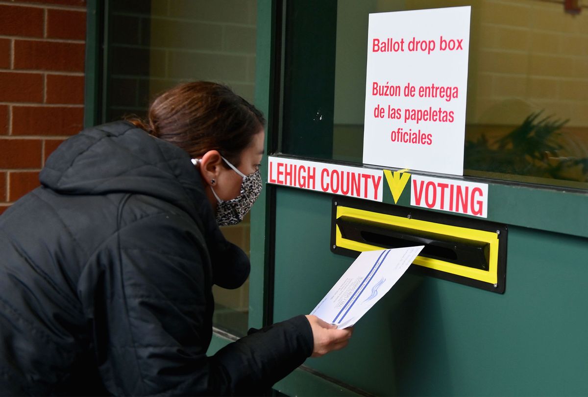 A voter arrives to drop off he ballot during early voting in Allentown, Pennsylvania on October 29, 2020. (ANGELA WEISS/AFP via Getty Images)