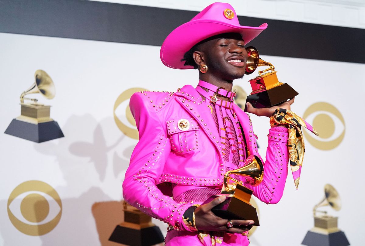 Lil Nas X poses in the press room with the awards for Best Music Video and Best Pop Duo/Group Performance during the 62nd Annual GRAMMY Awards at Staples Center on January 26, 2020 in Los Angeles, California. (Rachel Luna/FilmMagic)