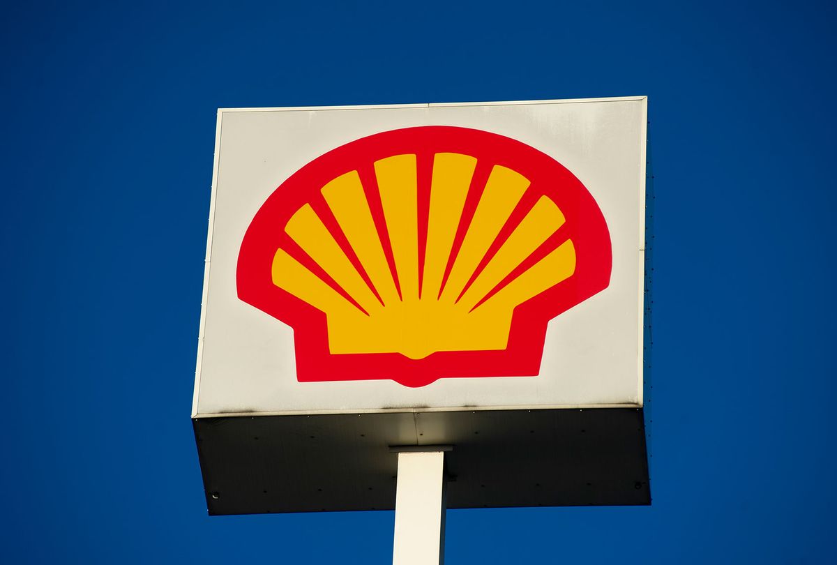 British-Dutch oil and gas company Royal Dutch Shell PLC sign , commonly known as Shell (Aleksander Kalka/NurPhoto via Getty Images)
