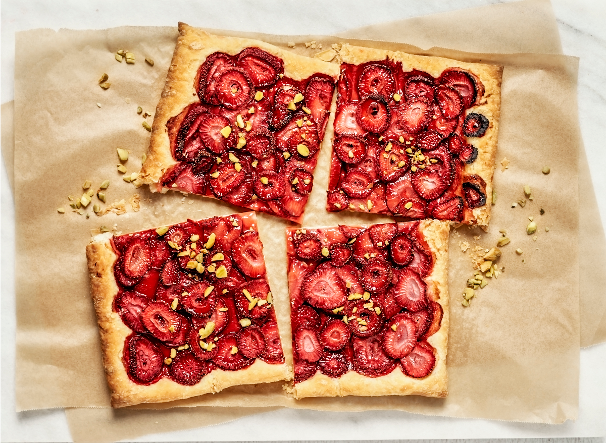 Strawberry tart on parchment paper. (Getty Images)