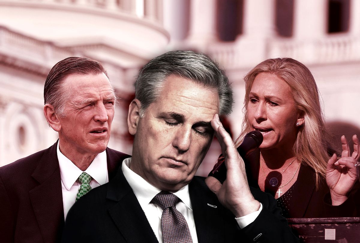 Kevin McCarthy, Marjorie Taylor-Greene and Paul Gosar (Photo illustration by Salon/Getty Images)