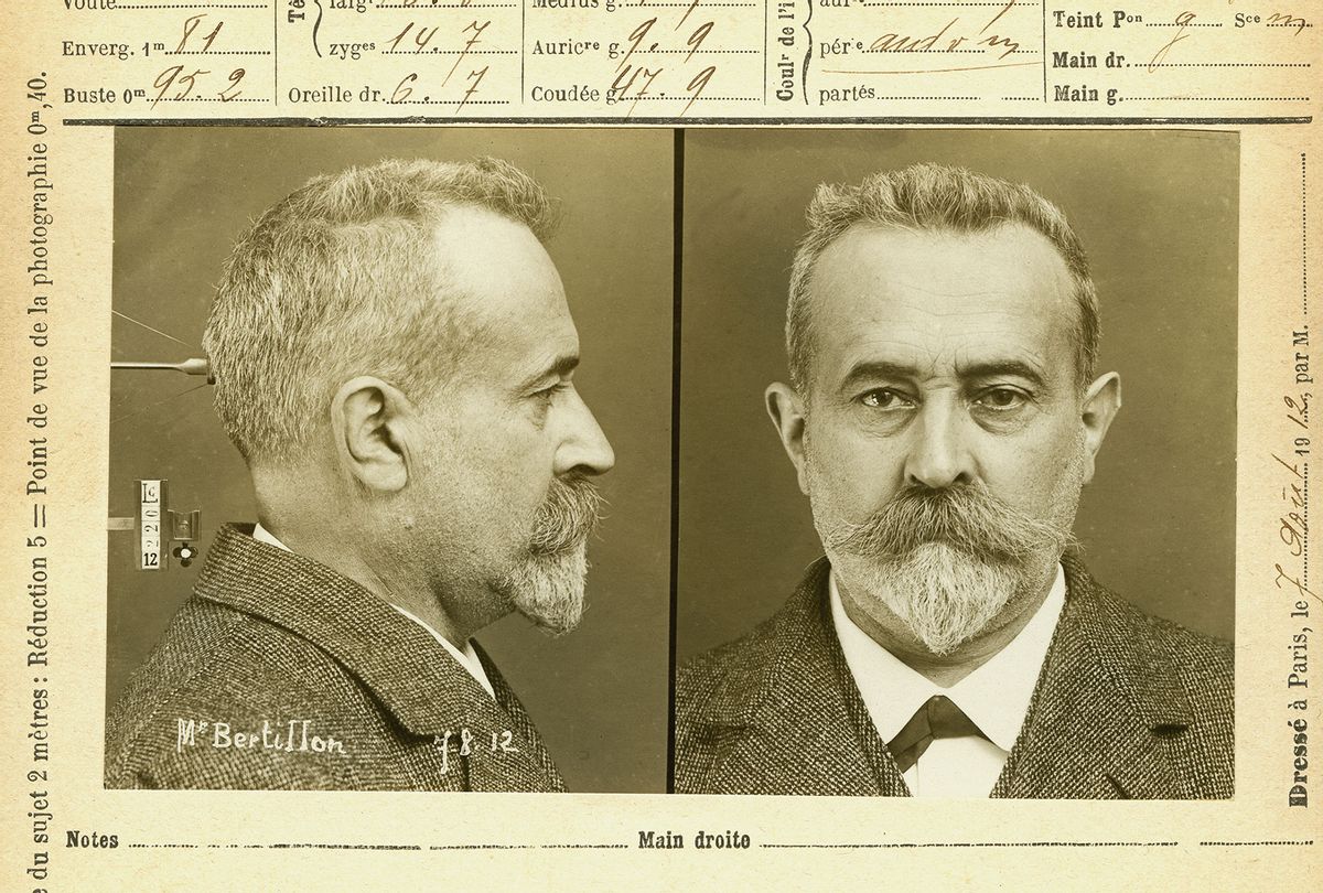 Alphonse Bertillon (1853-1914), French scholar, developed the criminal anthropometry. Self-portrait ID following his own methods made on August 7 1912, at the age of 59. (adoc-photos/Corbis via Getty Images)