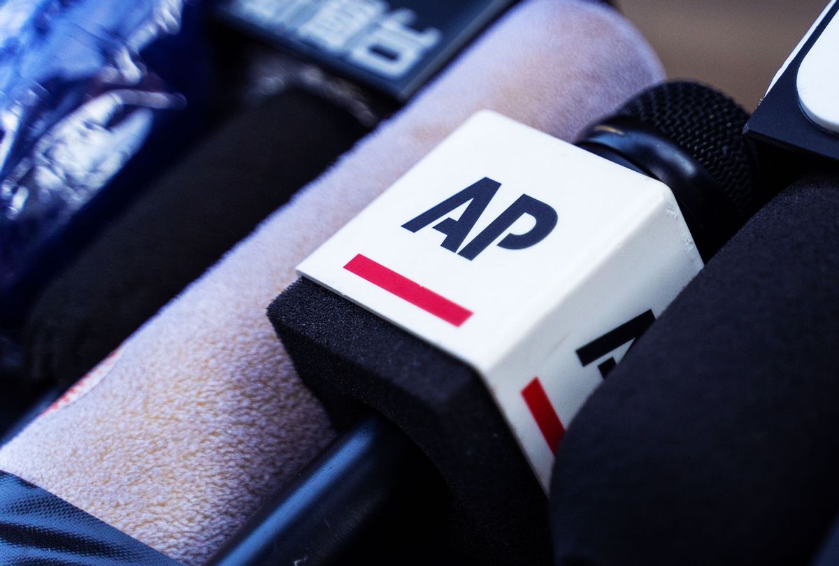A microphone of the Associated Press (AP) (Chan Long Hei/SOPA Images/LightRocket via Getty Images)