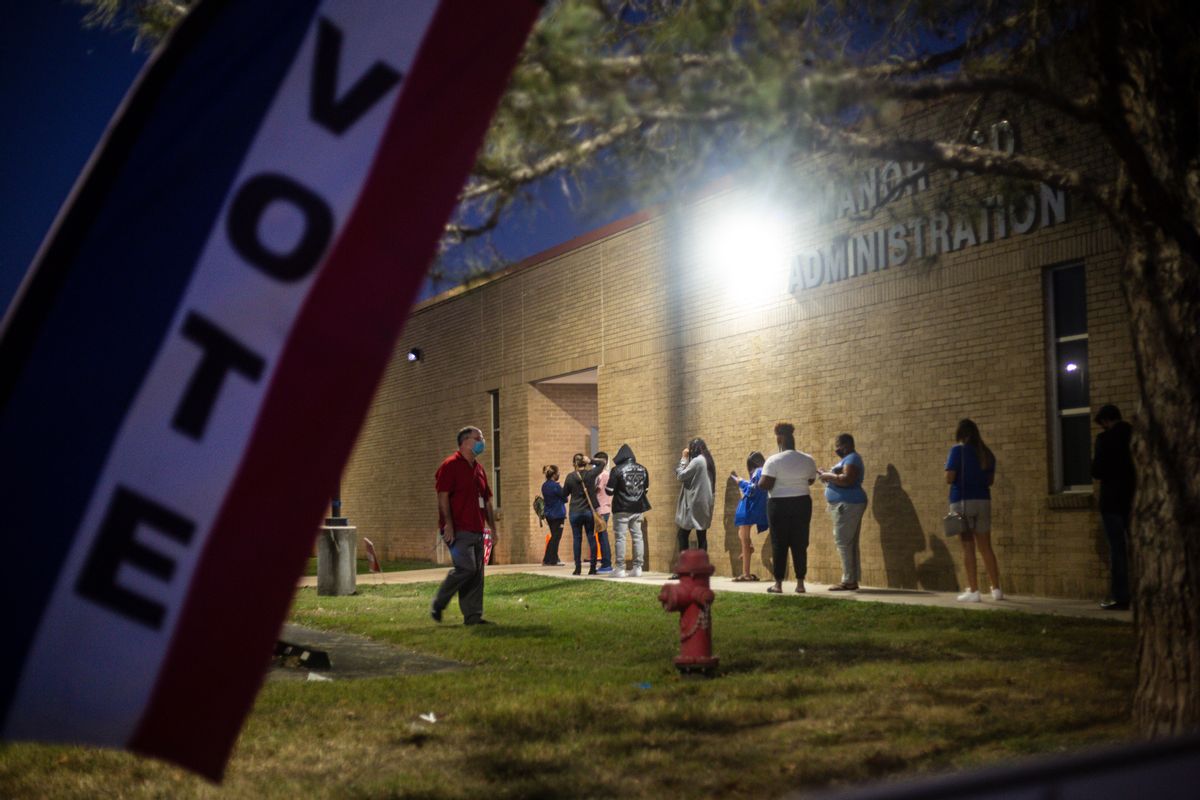 Voters wait in line to cast their ballot on Nov. 3, 2020, at the Manor ISD Administration building in Manor, Texas (Getty Images)