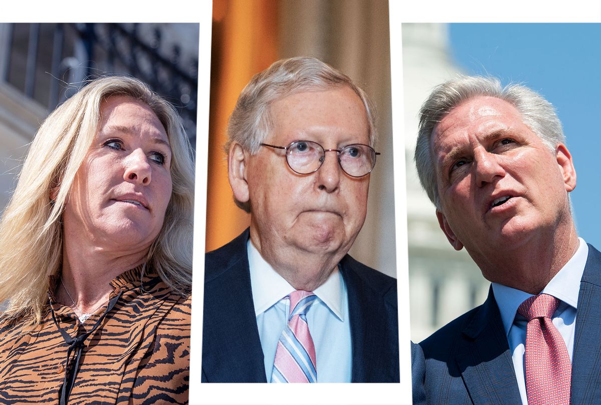 Marjorie Taylor Green, Mitch McConnell and Kevin McCarthy (Photo illustration by Salon/Getty Images)