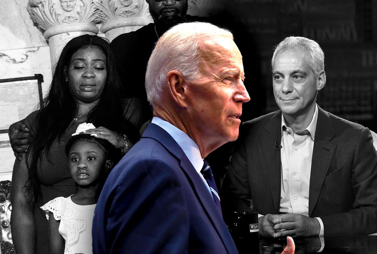 Roxie Washington, the mother of George Floyd's daughter Gianna Floyd, Joe Biden and Rahm Emanuel (Photo illustration by Salon/Getty Images)