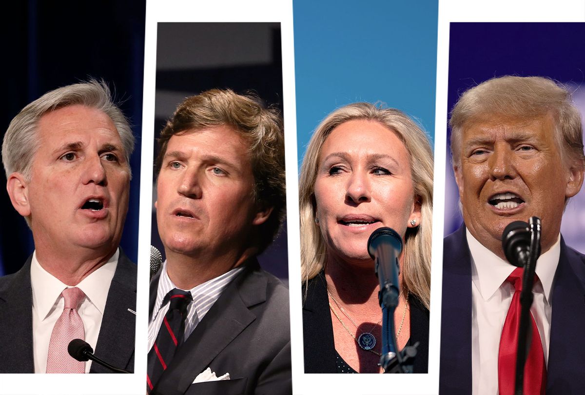 Kevin McCarthy, Tucker Carlson, Marjorie Taylor Greene and Donald Trump (Photo illustration by Salon/Getty Images)