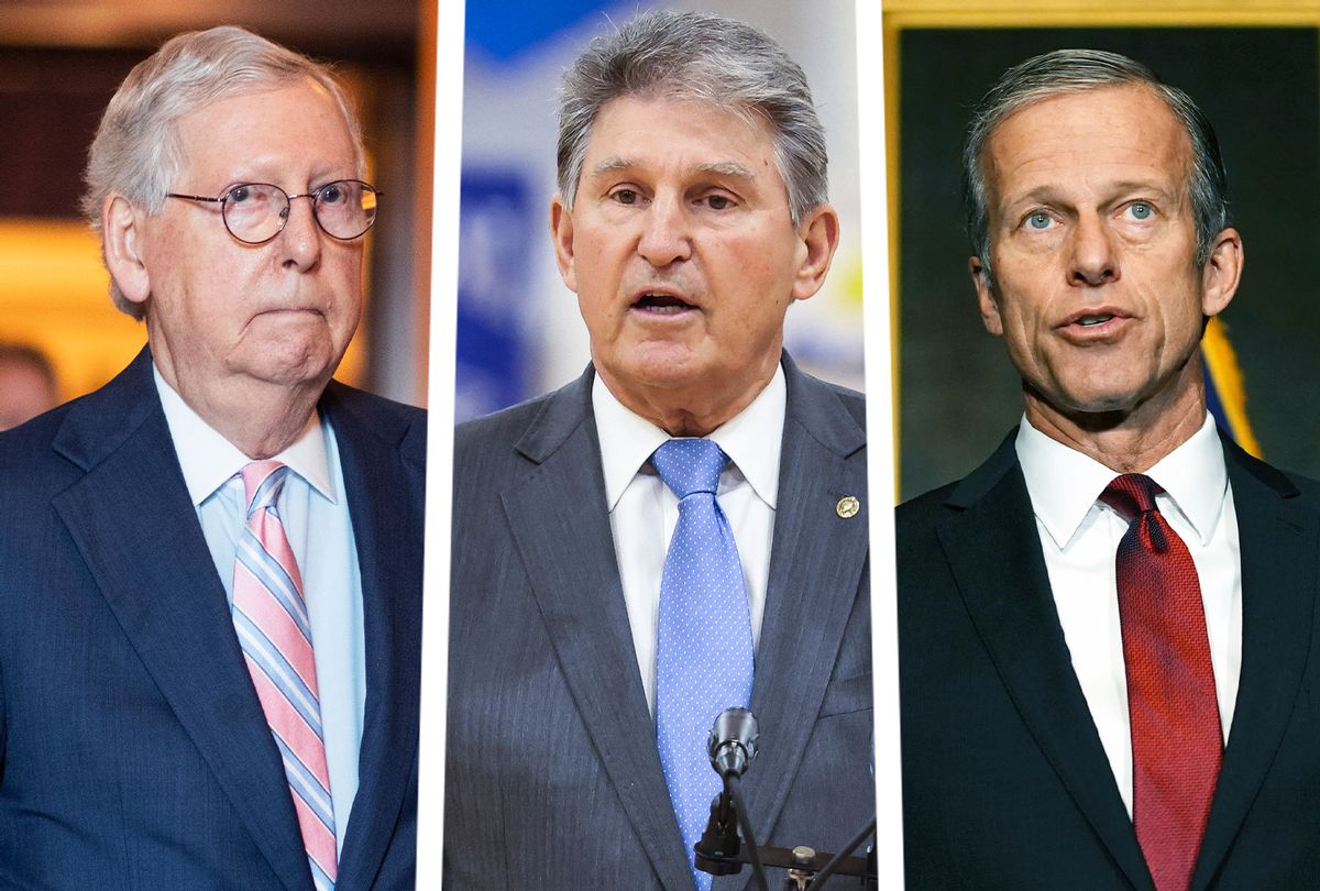 Mitch McConnell, Joe Manchin and John Thune (Photo illustration by Salon/Getty Images)