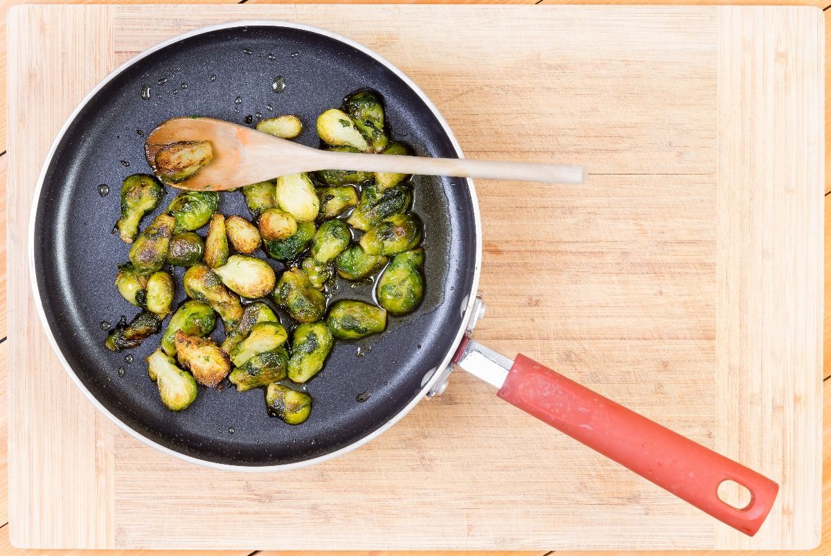 Delicious Brussels sprouts cooked in a nonstick pan. (Getty Images)