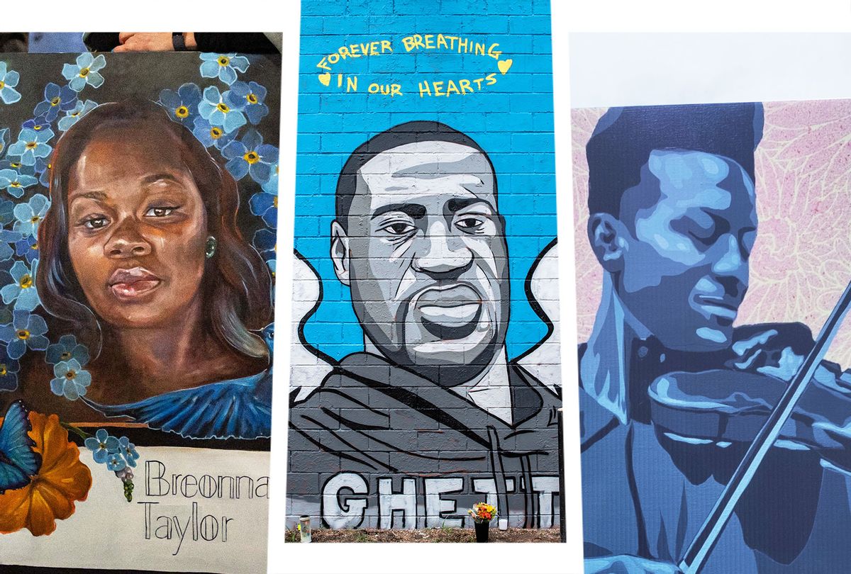 Paintings memorializing Breonna Taylor, George Floyd and Elijah McClain (Photo illustration by Salon/Getty Images)