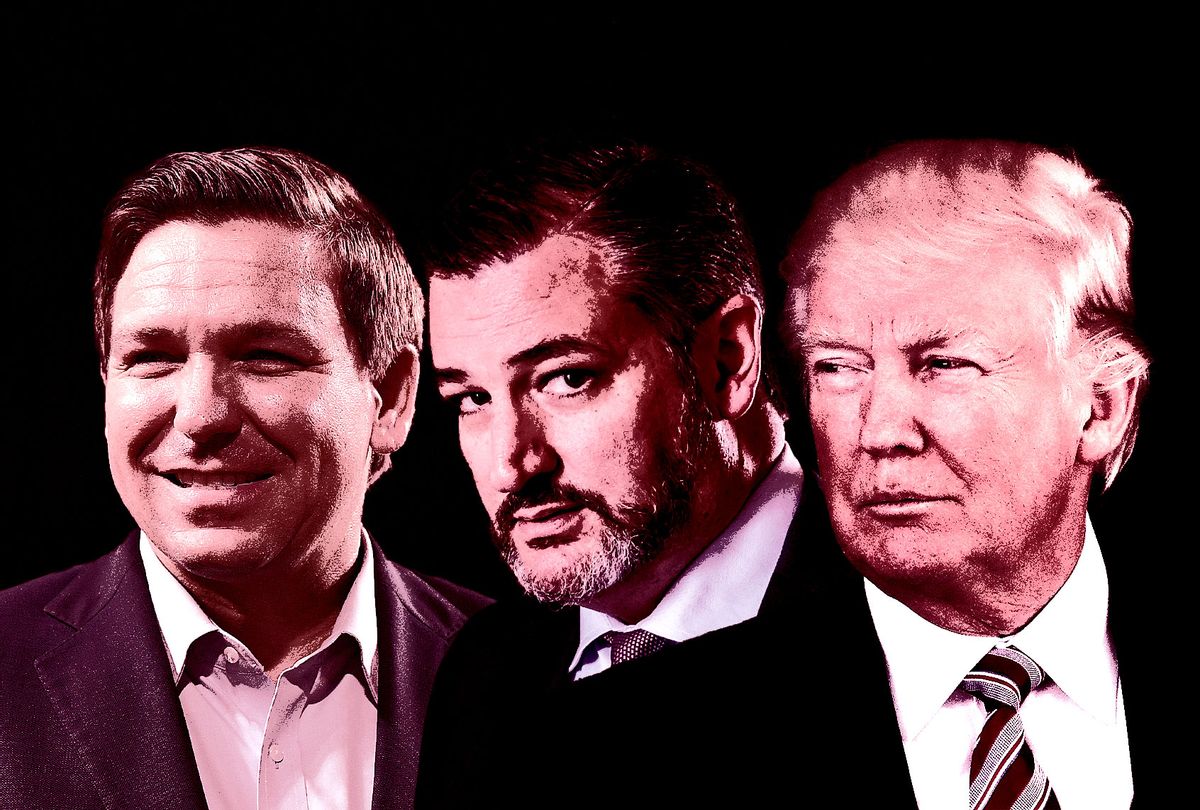 Ron DeSantis, Ted Cruz and Donald Trump (Photo illustration by Salon/Getty Images)