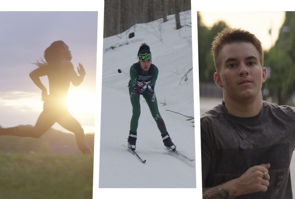 Track star Andraya Yearwood, wrestler Mack Beggs, and Nordic skier Sarah Rose Huckman in "Changing the Game" (Hulu)