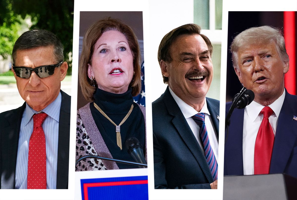 Michael Flynn, Sydney Powell, Mike Lindell and Donald Trump (Photo illustration by Salon/Getty images)