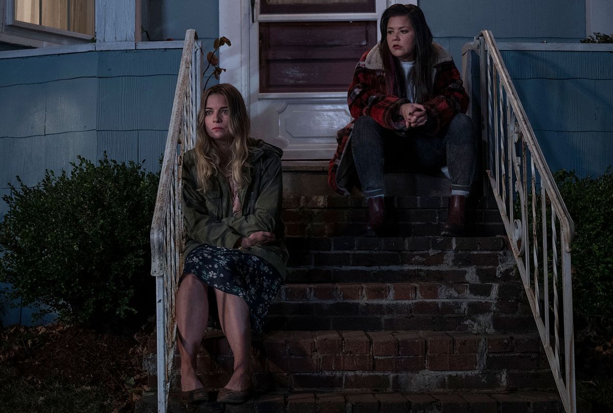 Annie Murphy as Allison, Mary Hollis Inboden as Patty in "Kevin Can F*** Himself" (Jojo Whilden/AMC)