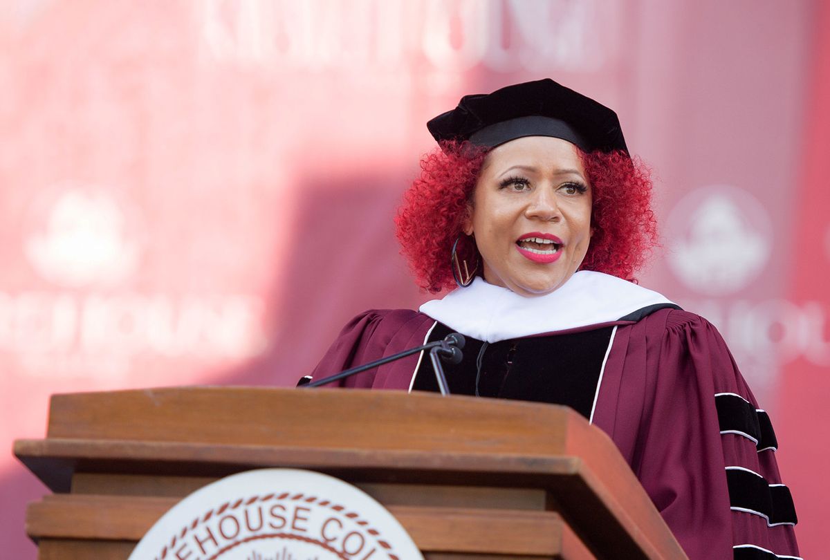 Author Nikole Hannah-Jones speaks on stage during the 137th Commencement at Morehouse College on May 16, 2021 in Atlanta, Georgia. (Marcus Ingram/Getty Images)