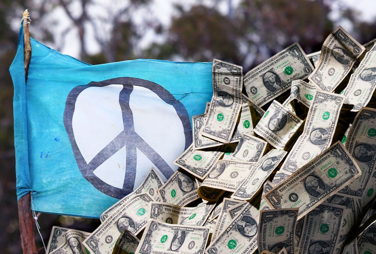Peace flag, covered up by money (Photo illustration by Salon/Getty Images)