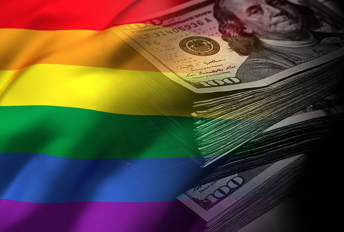 Pride flag being overshadowed by dark money (Photo illustration by Salon/Getty Images)