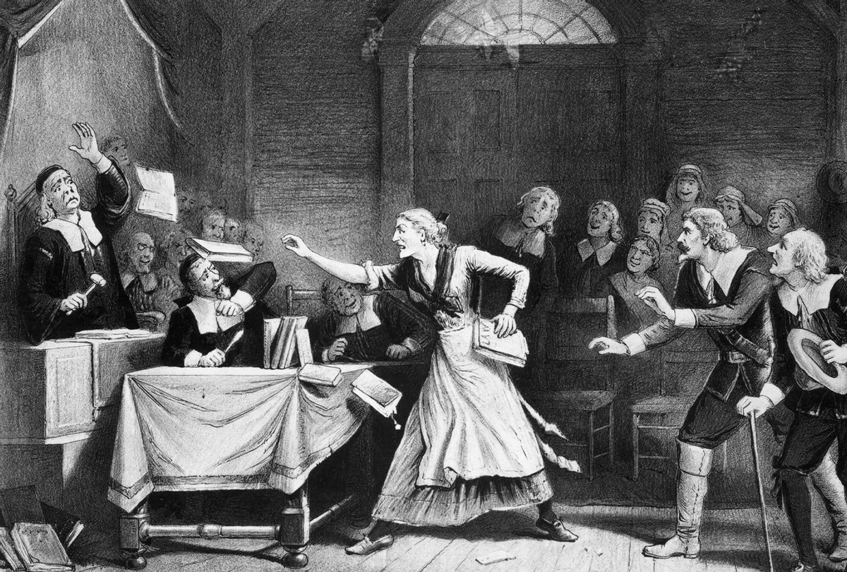 Witch trial in Salem, Massachusetts. Undated. (Getty Images/Lithograph by George H. Walker)