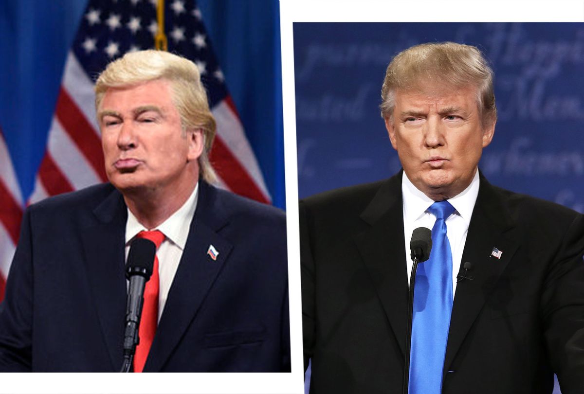 Alec Baldwin as President Elect Donald J. Trump on SNL, and Donald Trump during the Presidential Debate (Photo illustration by Salon/Getty Images/Will Heath/NBC))
