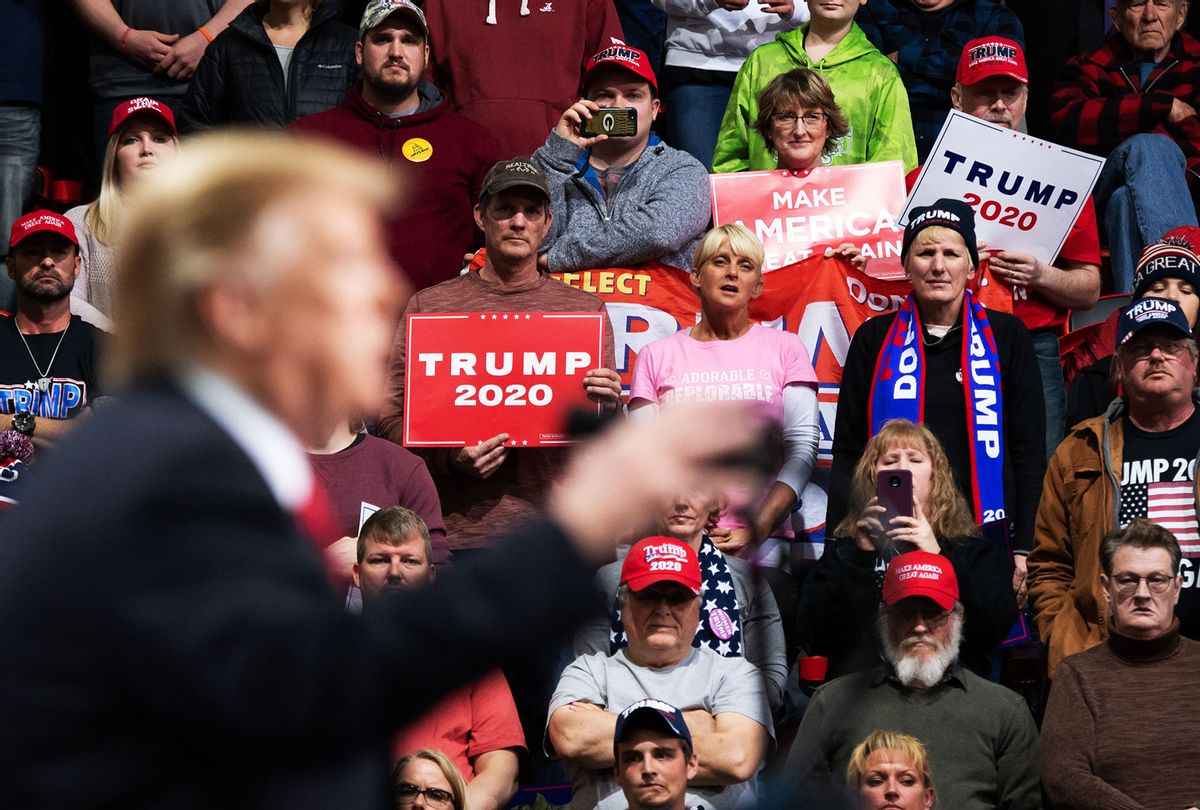Supporters listen as US President Donald Trump speaks during a Make America Great Again rally in Green Bay, Wisconsin, April 27, 2019. (SAUL LOEB/AFP via Getty Images)