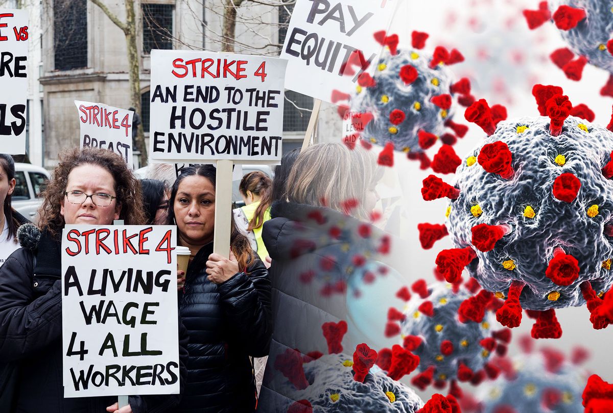 Global Women's Strike together with women's rights organisations stage a protest | Coronavirus COVID-19 Spores (Photo illustration by Salon/Getty ImagesWiktor Szymanowicz/ BlackJack3D)