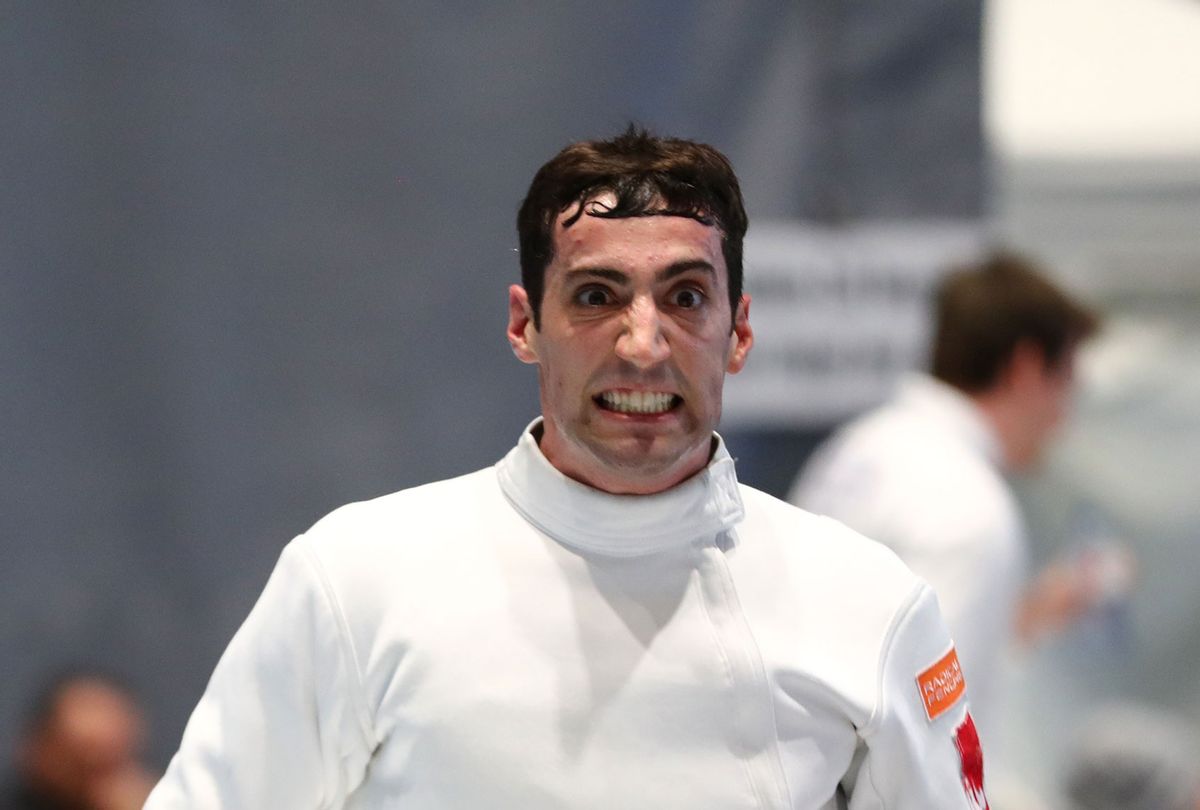 Fencer Alen Hadzic of the U.S. looks on at the Peter Bakonyi Men's Epee World Cup at the Richmond Olympic Oval in 2020. (Devin Manky/Getty Images)