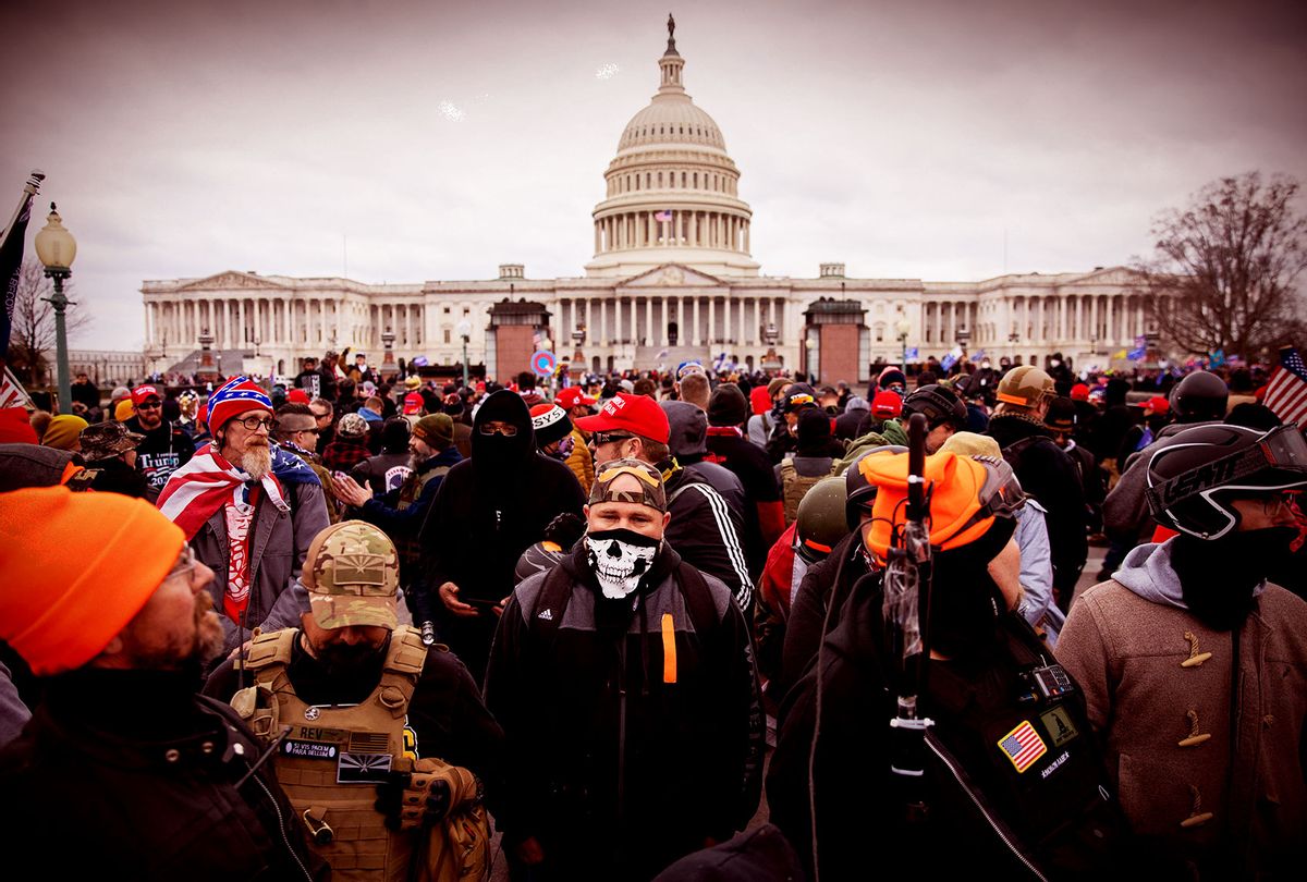 The Proud Boys outside the US Capitol in Washington, DC on Wednesday, January 6, 2021. (Amanda Andrade-Rhoades/For The Washington Post via Getty Images)
