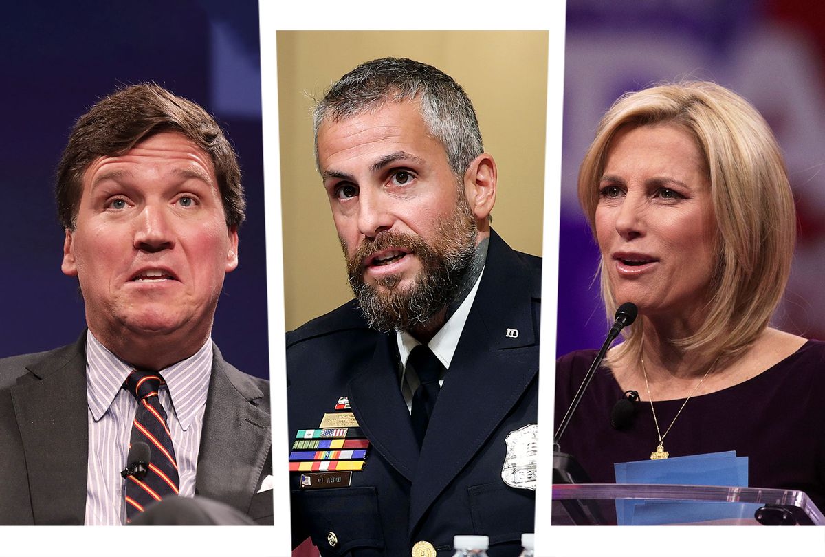 Tucker Carlson, Michael Fanone and Laura Ingraham (Photo illustration by Salon/Getty Images)