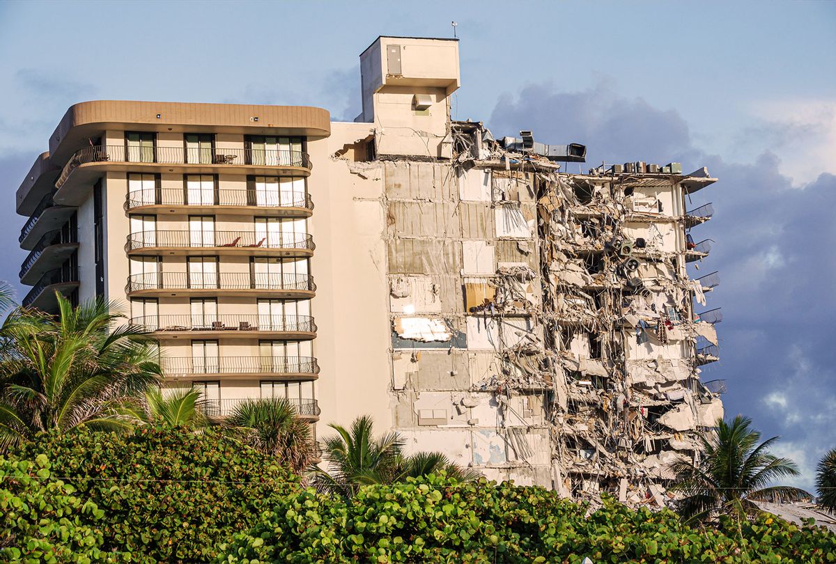 Damage caused by the partial collapse of the Champlain Towers condominium building, Surfside, Miami Beach, Florida. (Jeff Greenberg/Universal Images Group via Getty Images)