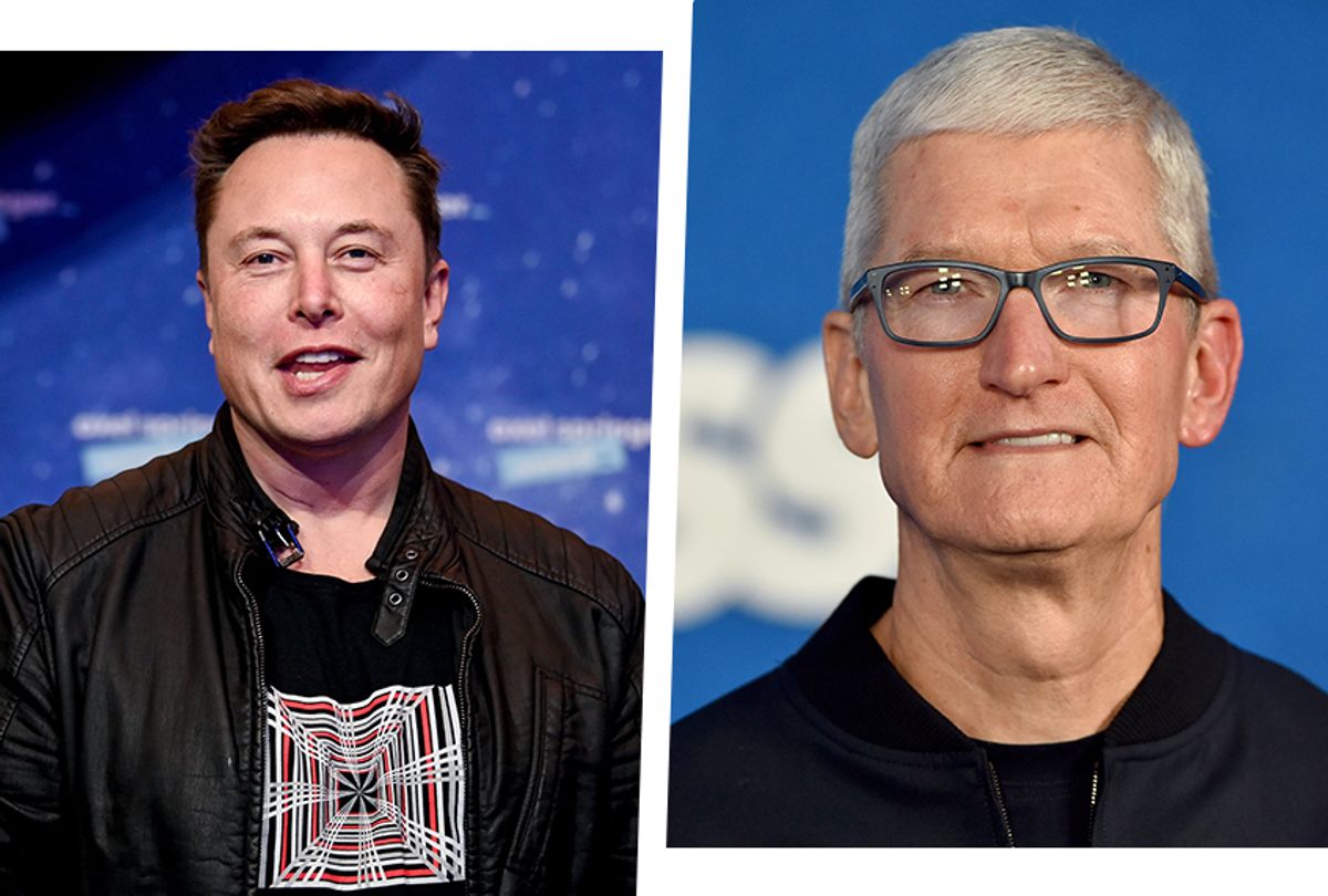 Tesla CEO Elon Musk, left, and Apple CEO Tim Cook (Getty Images)