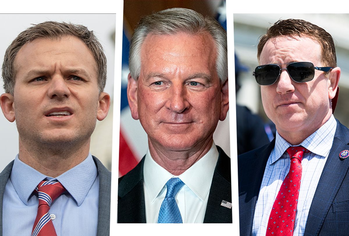 From left to right: Rep. Blake Moore, Sen. Tommy Tuberville and Rep. Pat Fallon. (Getty Images)