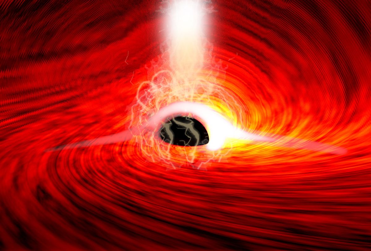 Researchers observed bright flares of X-ray emissions, produced as gas falls into a supermassive black hole. The flares echoed off of the gas falling into the black hole, and as the flares were subsiding, short flashes of X-rays were seen – corresponding to the reflection of the flares from the far side of the disk, bent around the black hole by its strong gravitational field. (Dan Wilkins)