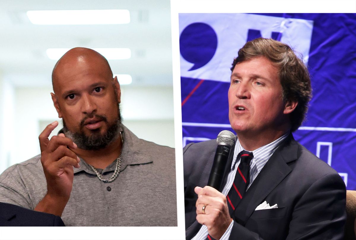 U.S. Capitol Police Officer Harry Dunn and Tucker Carlson (Photo illustration by Salon/Getty Images)