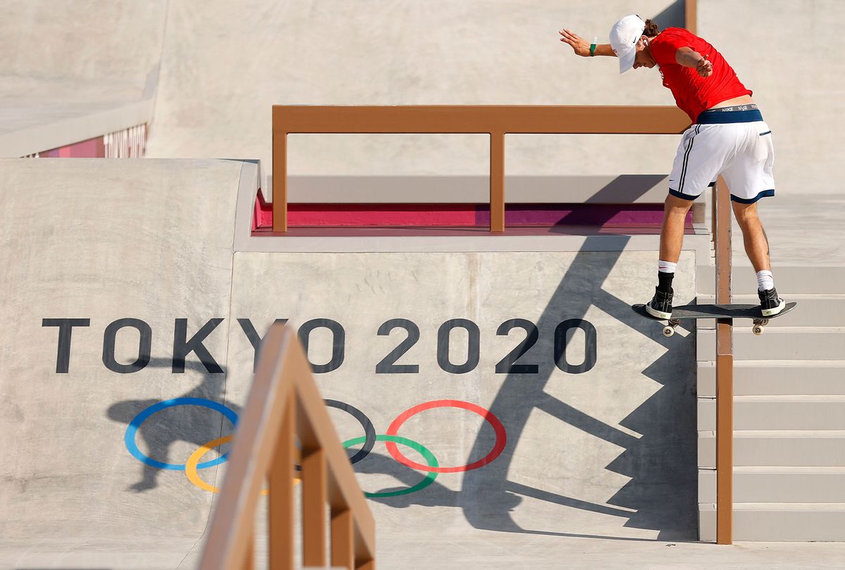 Jagger Eaton of Team United States practices on the skateboard street course ahead of the Tokyo 2020 Olympic Games on July 21, 2021 (Ezra Shaw/Getty Images)
