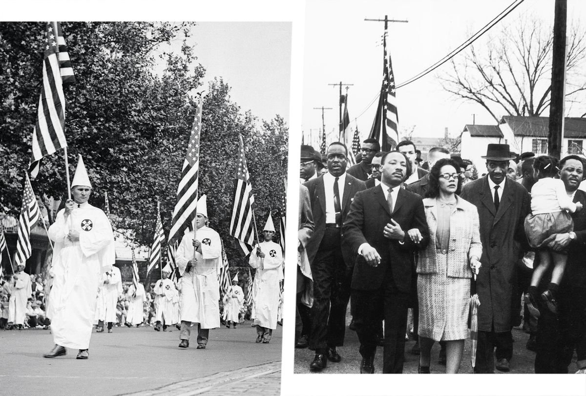Ku Klux Klan Marching in Washington | American civil rights campaigner Martin Luther King (1929 - 1968) and his wife Coretta Scott King lead a black voting rights march from Selma, Alabama, to the state capital in Montgomery (Photo illustration by Salon/Getty Images)