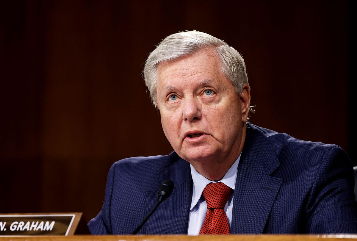 U.S. Sen. Lindsey Graham (R-SC) speaks during a Senate Appropriations Committee hearing on the Defense Department's budget request on Capitol Hill on June 17, 2021 in Washington, DC. (Evelyn Hockstein-Pool/Getty Images)