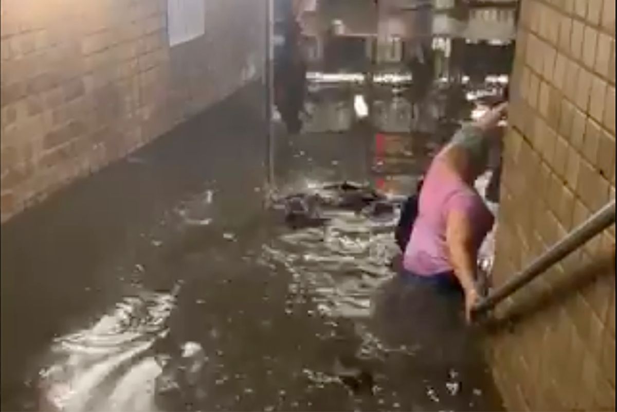 Flooding at a subway station in upper Manhattan this past week. (Twitter)