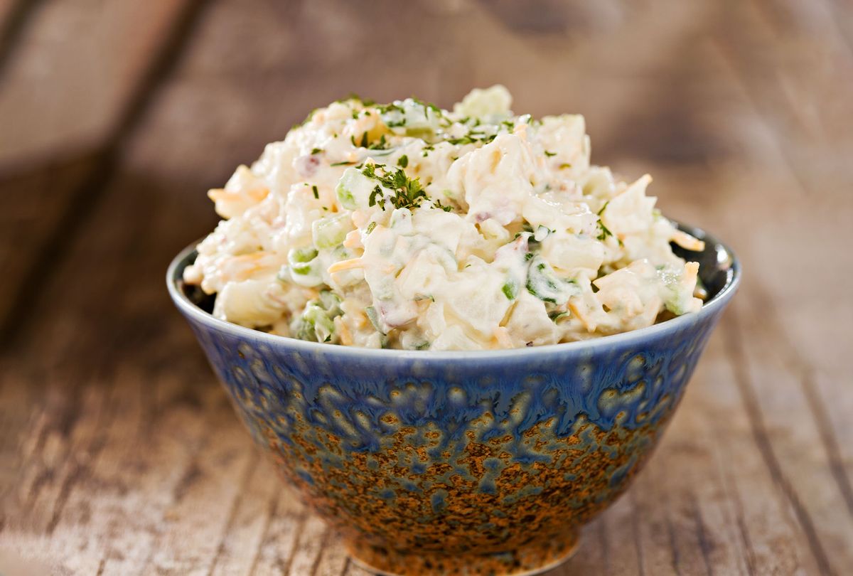 Creamy Potato Salad In A Fancy Blue Bowl (Getty Images/Debbi Smirnoff)