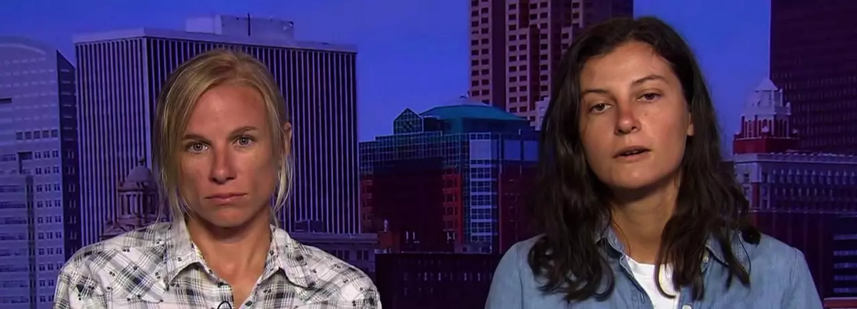 Dakota Pipeline protesters Jessica Reznicek, left, and Ruby Montoya during a 2017 appearance on "Democracy Now!"  (Democracy Now!)