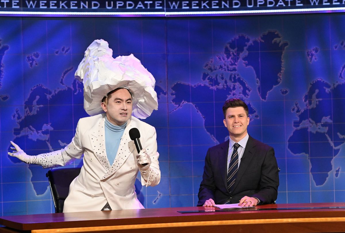 Bowen Yang and Colin Jost in "Saturday Night Live" (Will Heath/NBC)