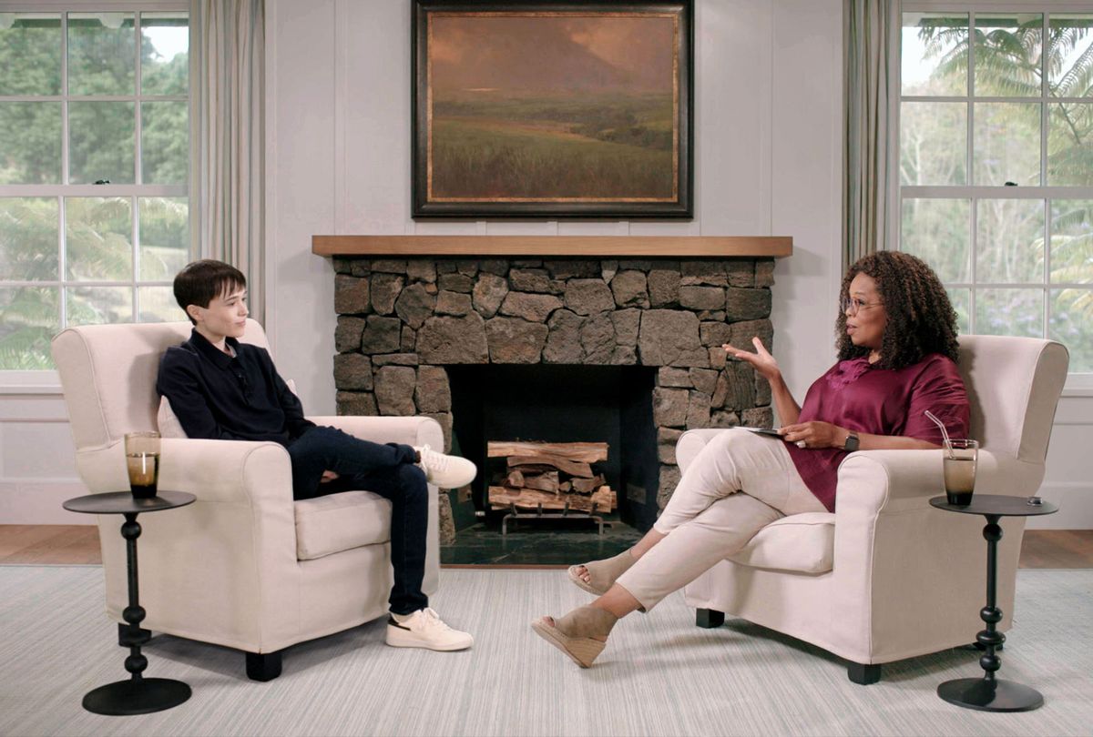 Elliot Page and Oprah Winfrey in "The Oprah Conversation" (Apple TV+)